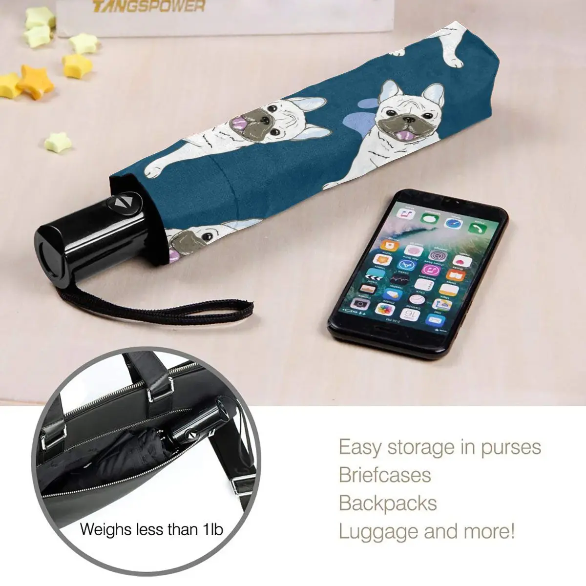 

Automatic Rain Women Three-folding Umbrella Bulldog And Footprint Illustration Windproof Umbrella Female Waterproof parasol