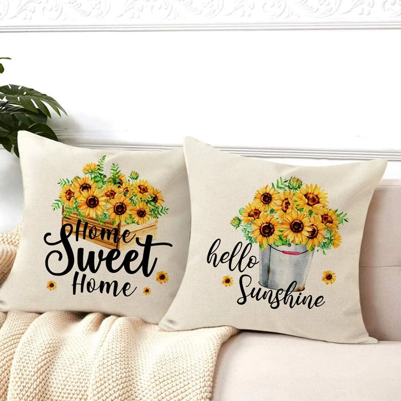 

Sunflower Throw Pillow Covers Vintage Truck Rustic Wood Tin Bucket Sunflower Soft Cotton Linen Pillow Case