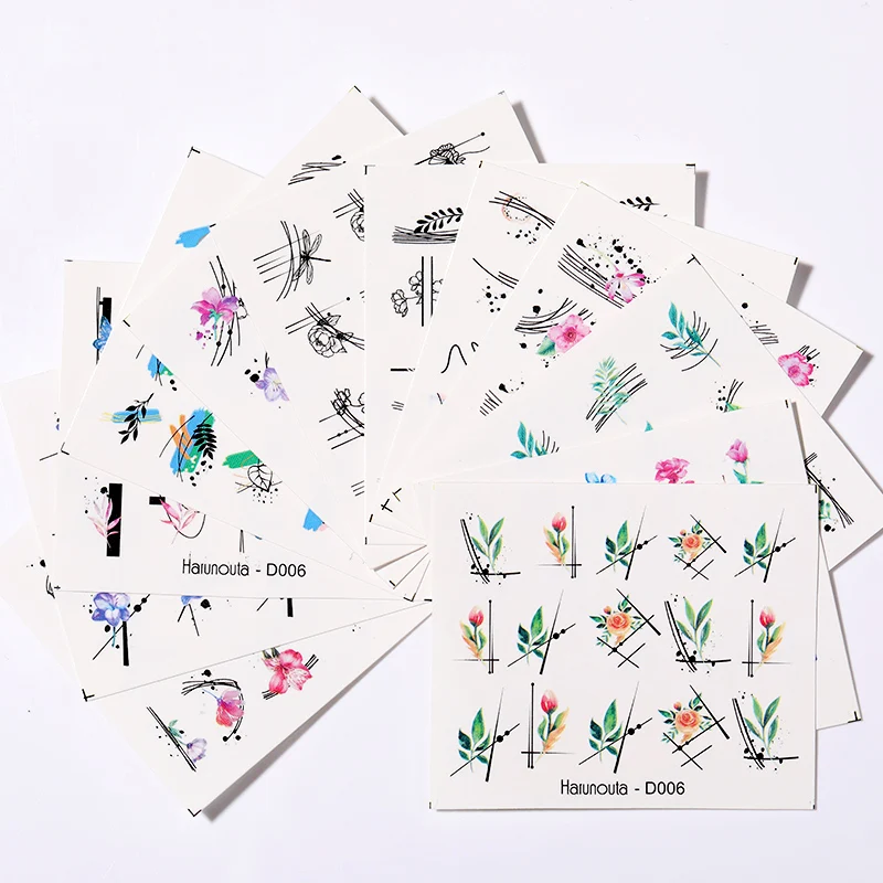 

Face Flower Mixed Water Decals Set Floral Leaf Snake Image Transfer Water Slider Colorful Nail Art Stickers Decor Tip