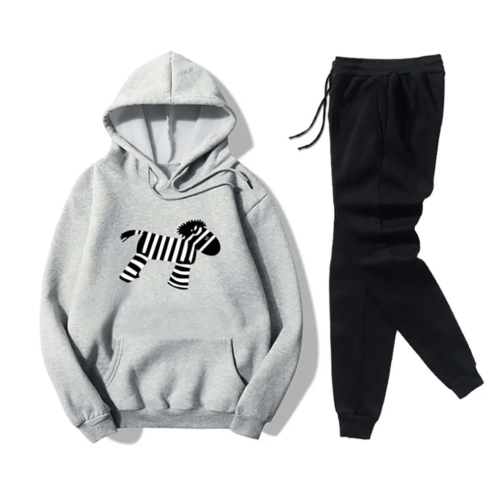 

Zebra Printed Women Set Hoodies Sweatshirt Casual Jogging Trousers Sweatpants Women Clothing Loose Loungewear Tracksuit Female