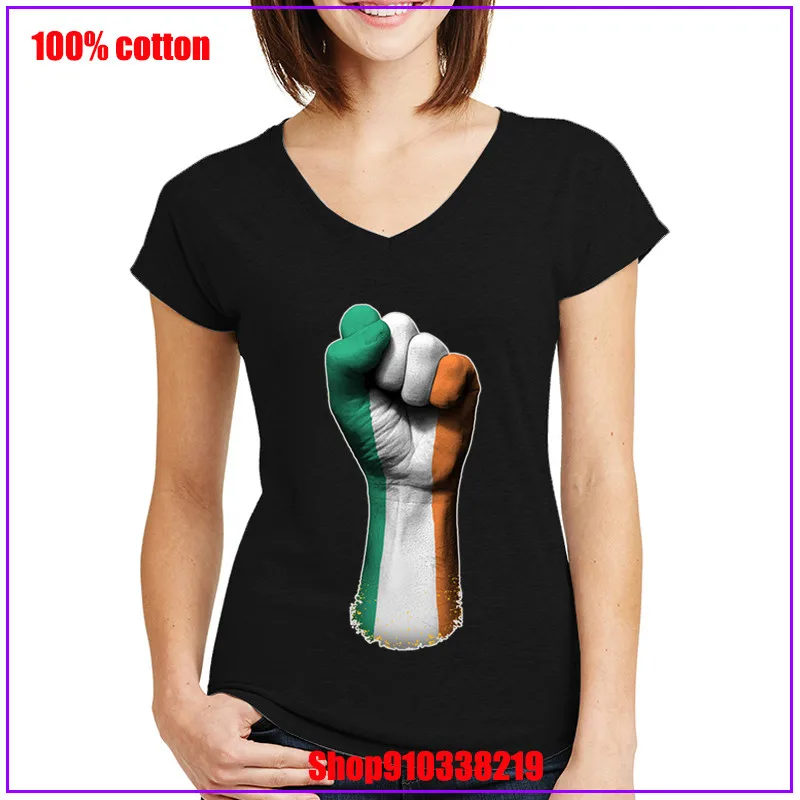 Флаг Ирландии на приподнятой кулак принт футболка Женская Футболка camisa короткая
