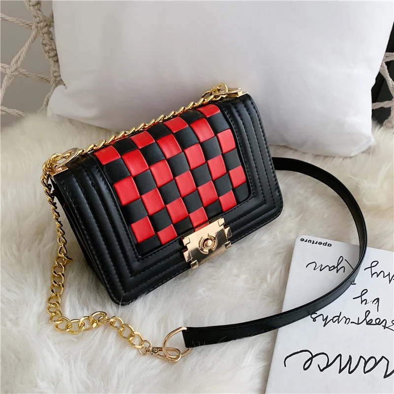 Клетчатая женская сумка через плечо сумка-мессенджер с металлической цепочкой