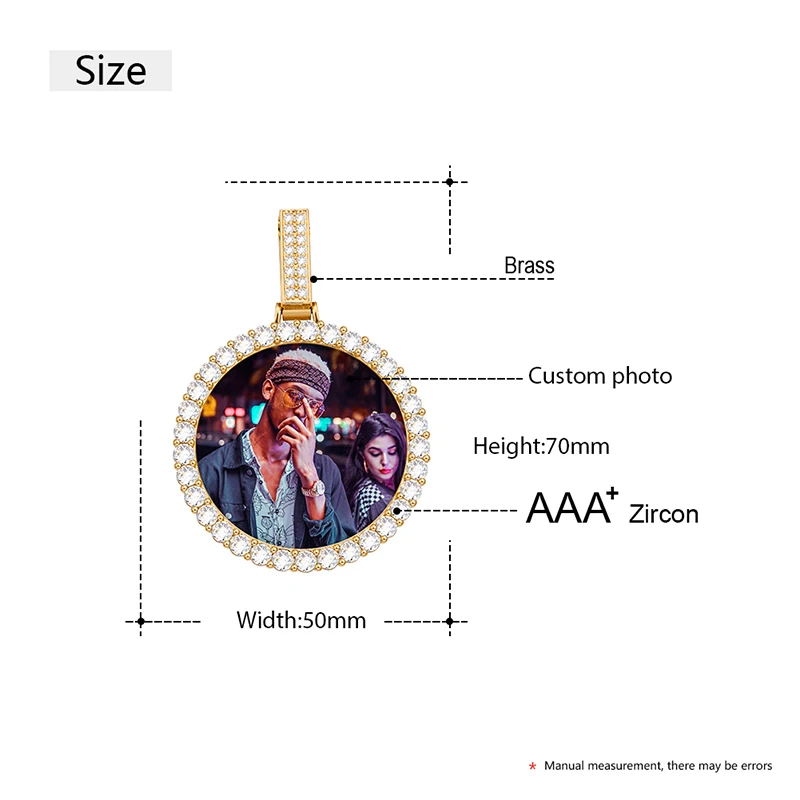 

VIP CZP0450 Custom Made Photo Crystal Pendants Necklaces 3 Color Gold Pink Purple Cubic Zircon Men's Hip Hop Jewelry