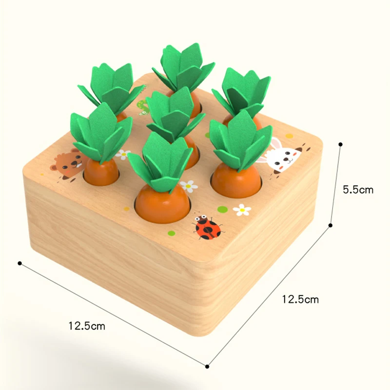 

Wooden Montessori Toys for Toddlers Educational Toys Shape Sorting Matching Puzzle Carrot Harvest Game Baby Toys for Boy ALS88
