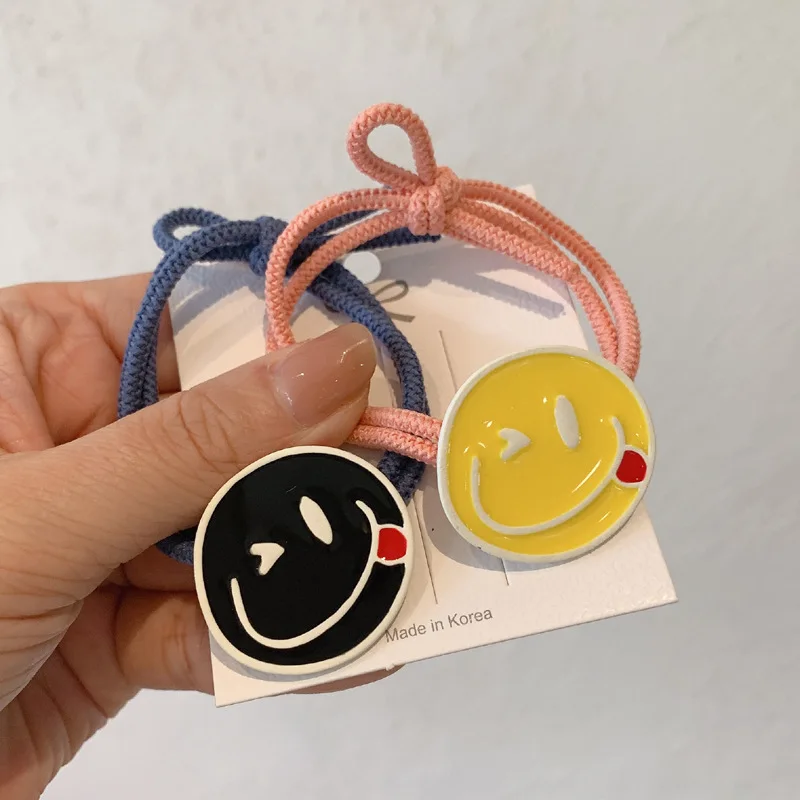 

Women Girl Scrunchies Elastic Hair Ties Bands Smile Face Yellow Summer Fashion Korean Mujer Head Accessories Hyuna Wholesale