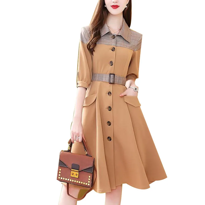 Женские платья в стиле сафари из кусков женские с рукавом до локтя на пуговицах