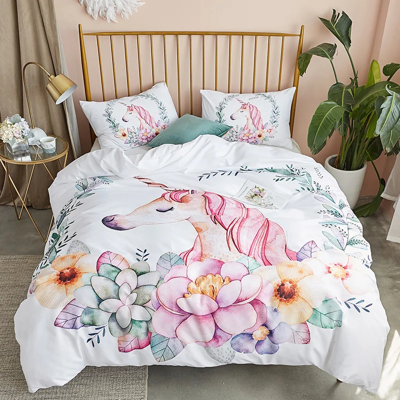 

Bedroom Bedding Set Duvet Cover European Rainbow Unicorn Printing Quilt Cover (2/3 piece set) Single Queen king Double Size