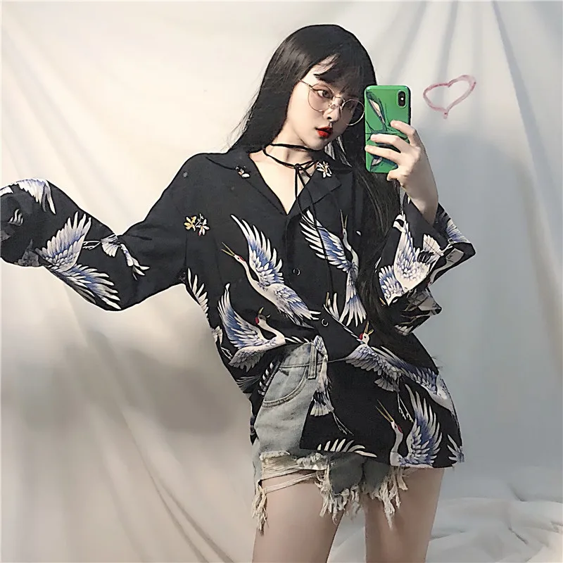 2019 крутая Корейская винтажная женская блузка на пуговицах модные сексуальные