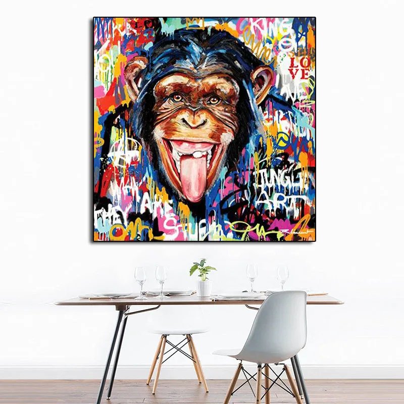 Уличное искусство забавный шимпанзе граффити холст картина обезьяна постеры и