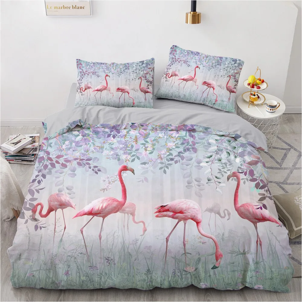 Simple Bedding Sets 3D Flamingo Duvet Quilt Cover Set Comforter Bed Linen Pillowcase King Queen Full Double Home Texitle | Дом и сад