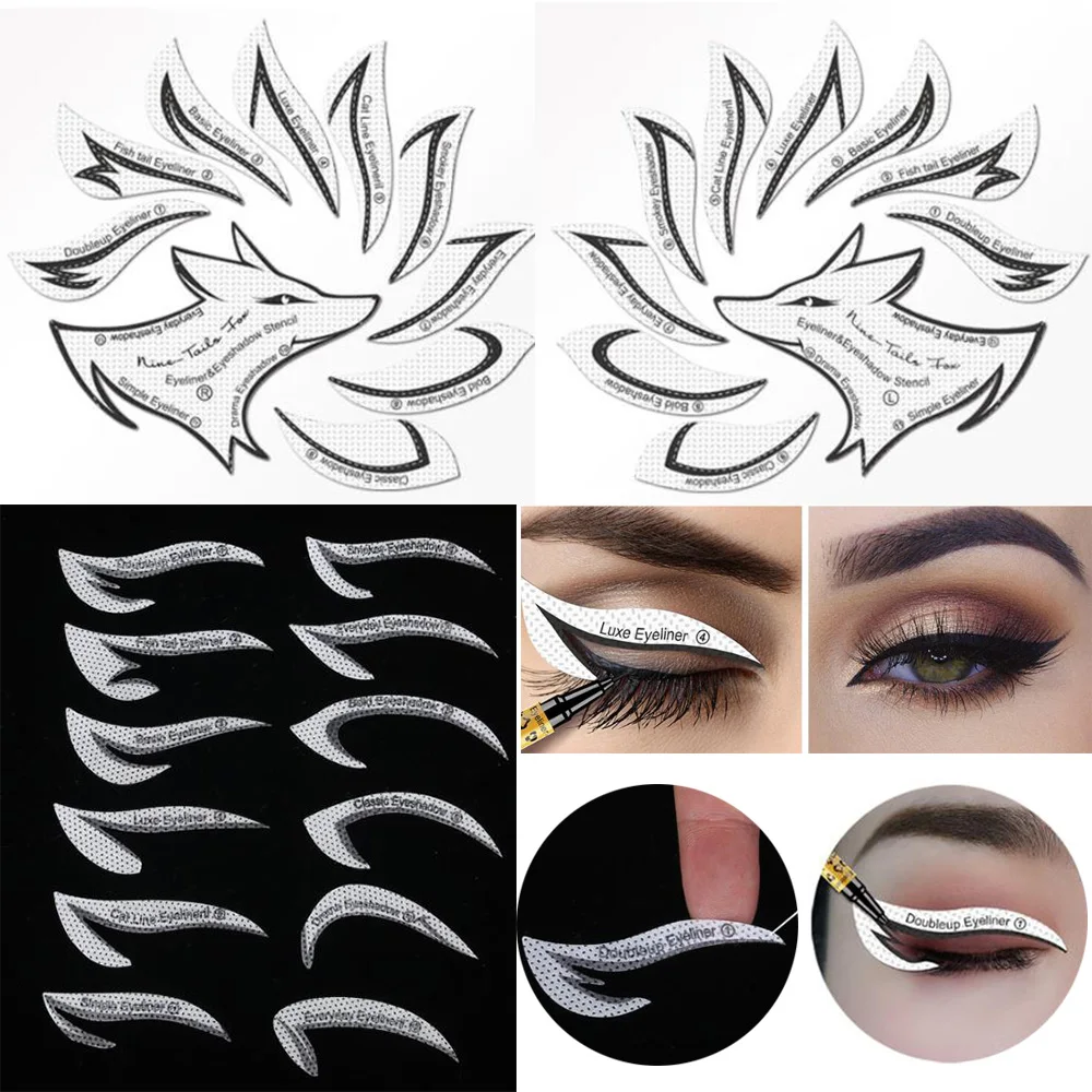 

24 Pcs Eyeliner Stencils Eye Makeup Template Stickers Card 12 Styles Non-Woven Eyeliner Eyeshadow 3 Minute Lazy Shaping Tools