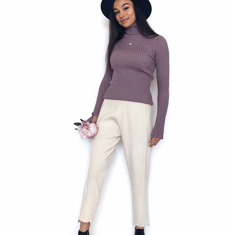 Женский свитер с высоким воротом BYGOUBY вязаный теплый длинным рукавом на осень и