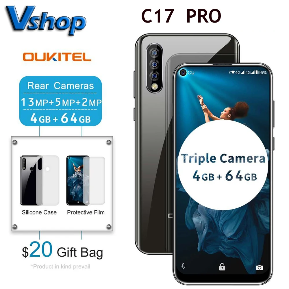 Оригинальный мобильный телефон OUKITEL C17 Pro 6 35 дюйма 19:9 Android 9 0 Восьмиядерный MT6763 4 Гб