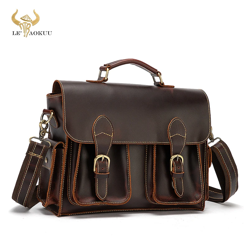 New Thick Leather Vintage Large Capacity Business Briefcase Messenger Bag Male Design Travel Laptop Case Tote Portfolio Bag 2201