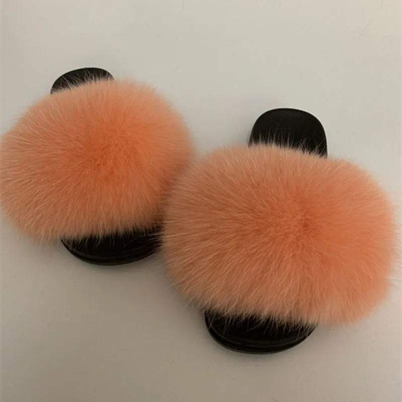 Натуральным лисьим мехом Шлепанцы без задника с открытыми пальцами пушистые