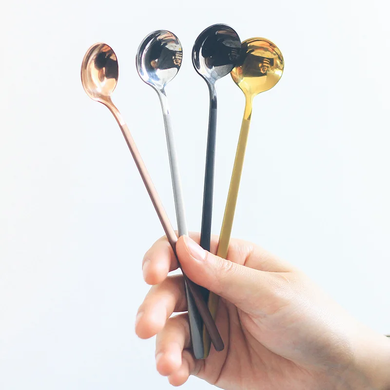 Нержавеющая сталь длинной ручкой круглый суповая ложка золотистый серебристый