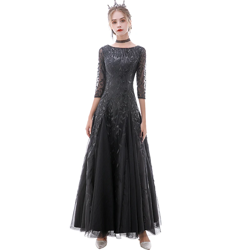 Kyunovia черные сексуальные женские вечерние платья с блестками Vestidos De Gala Длинные