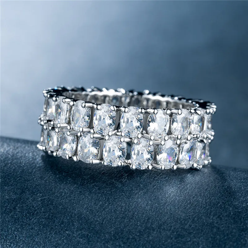 

2021 new luxury oval Double row 925 sterling silver eternity band ring for women lady Christmas gift jewelry wholesale R5940