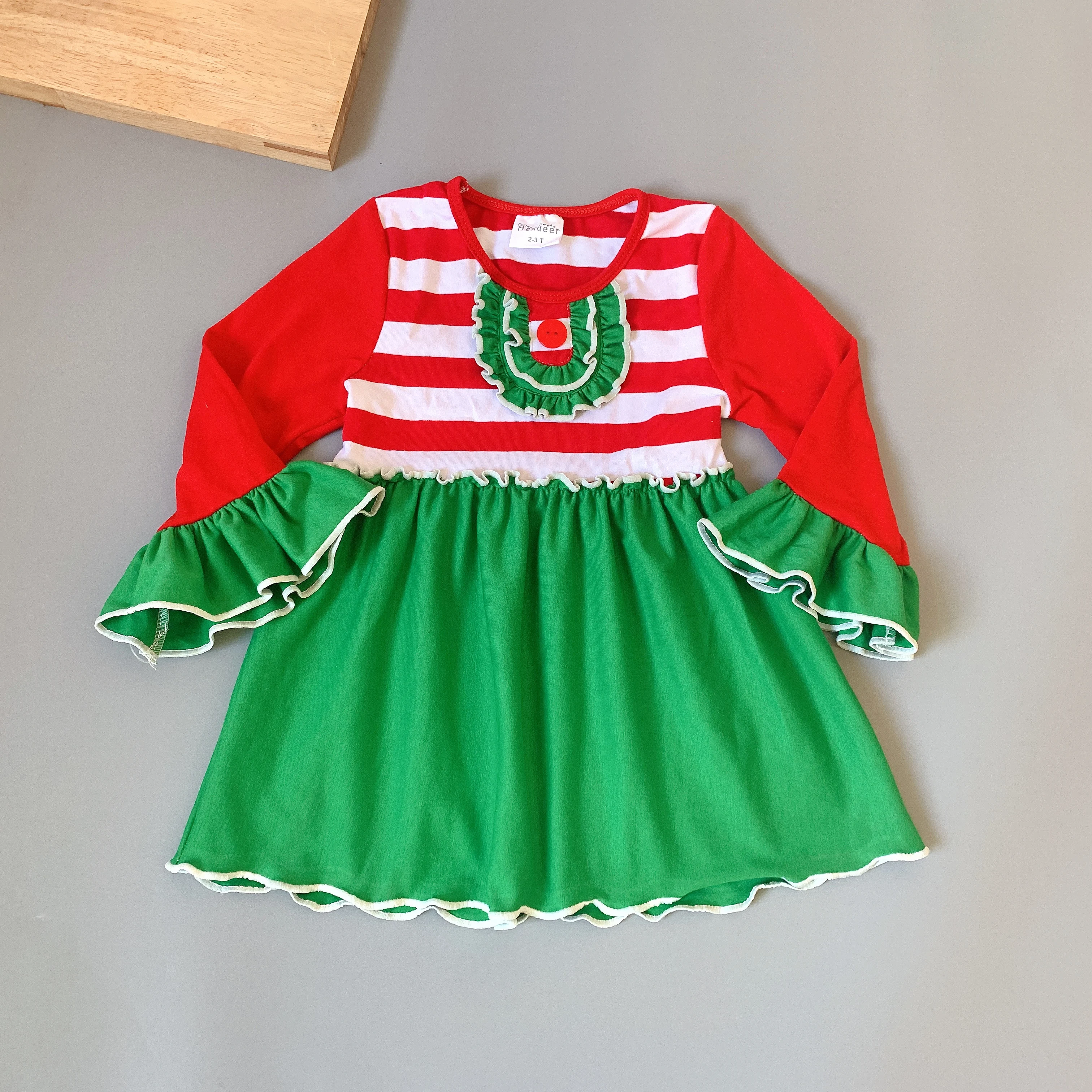 Детские Рождественские комплекты платье в красную полоску с длинным рукавом