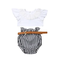 2020 baby summer clothing toddler kids baby girl clothes sets white crops tops t shirt belt striped shorts casual outfit 1 6y
