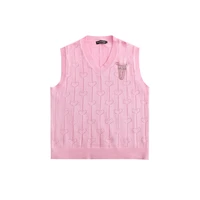 cute pink knitted hollow out sweater vests for women and men japanese harajuku streetwear oversized knitwear sweater vest