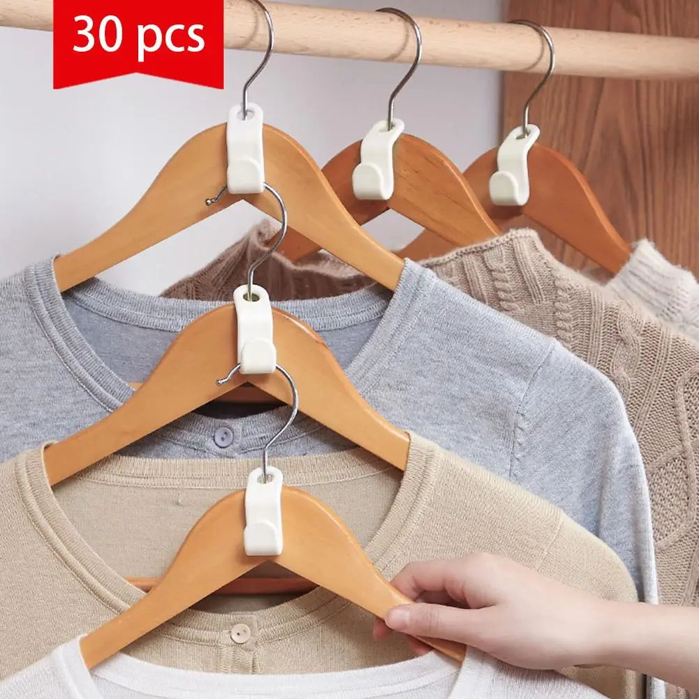 

30Pcs Wardrobe Hanger Connector Closet Organizer Clip Drop Connecting Grip Saving Space For Coat Hangers White Strong And Durabl