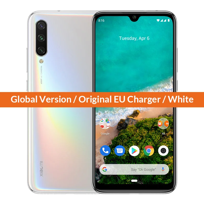 Глобальная версия Xiaomi Mi A3 Смартфон 4 Гб 64 Гб 32 МП селфи Android One Snapdragon 665 48 МП 4030 мАч 6,0" Встроенный экран Fingerprient - Цвет: White
