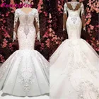 Роскошное белое свадебное платье с юбкой-годе в африканском стиле, Новое поступление 2020, кружевные свадебные платья с длинными рукавами и бисером с арабскими кристаллами