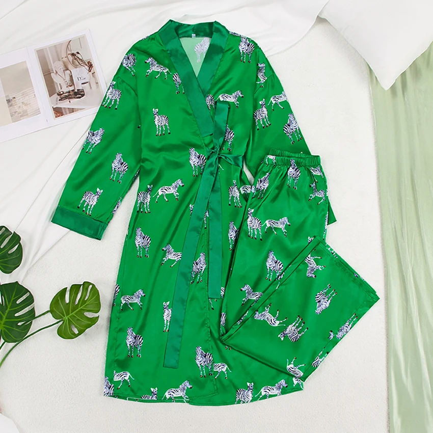 Пижама женская атласная с принтом зебры и рукавами-фонариками - купить по