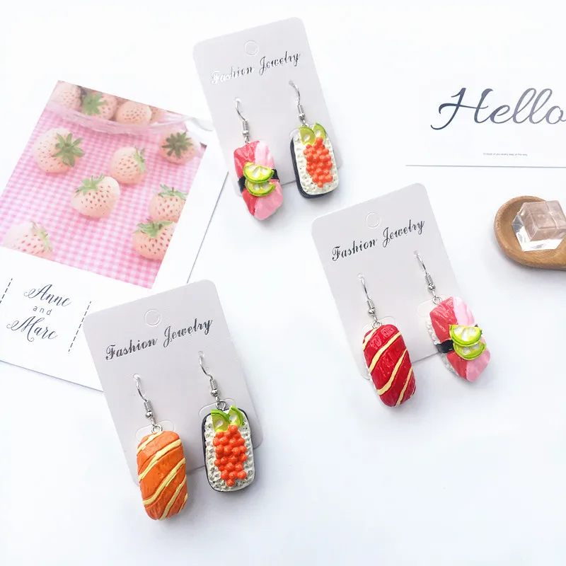 Resin Food Play Cute  Harajuku Sushi Rice Drop Earrings DIY Cute Geometric  Colorful Fun Earrings for Women Girl Jewelry