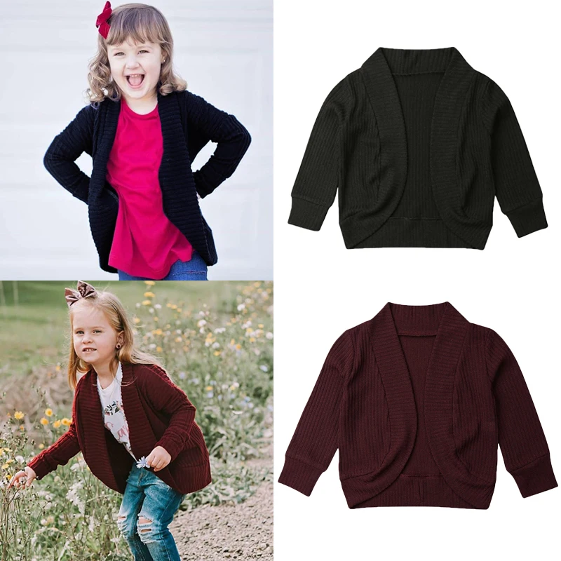2019 New 1-6Y Kids Baby Girls Knit Sweater Coat Long Sleeve Cardigan Solid Warm Jacket Outfits Autumn Winter Clothes | Детская одежда и