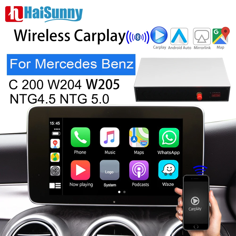 

Wireless Carplay For Mercedes W205 W204 C Class C63 AMG NTG5 4.5 Support Retrofit Siri Voice Reverse Camera Auto GPS Maps