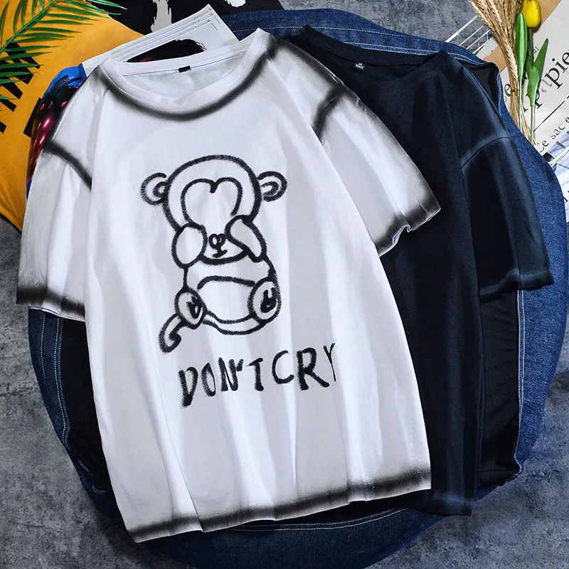 

Рубашка для влюбленных брендовая молодежная одежда в гонконгском стиле граффити нишевая дизайнерская свободная Мужская и женская футболк...