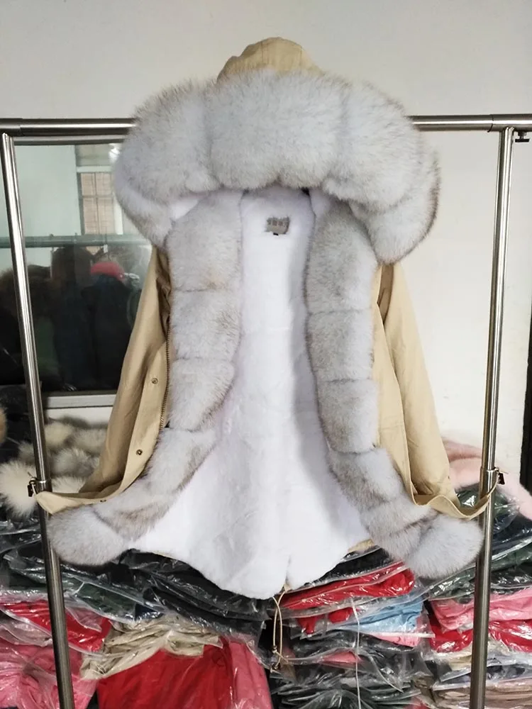 S-7XL, новая зимняя куртка, Женское пальто из натурального меха, длинная парка с воротником из натурального Лисьего меха, верхняя одежда с отстегивающимся мехом