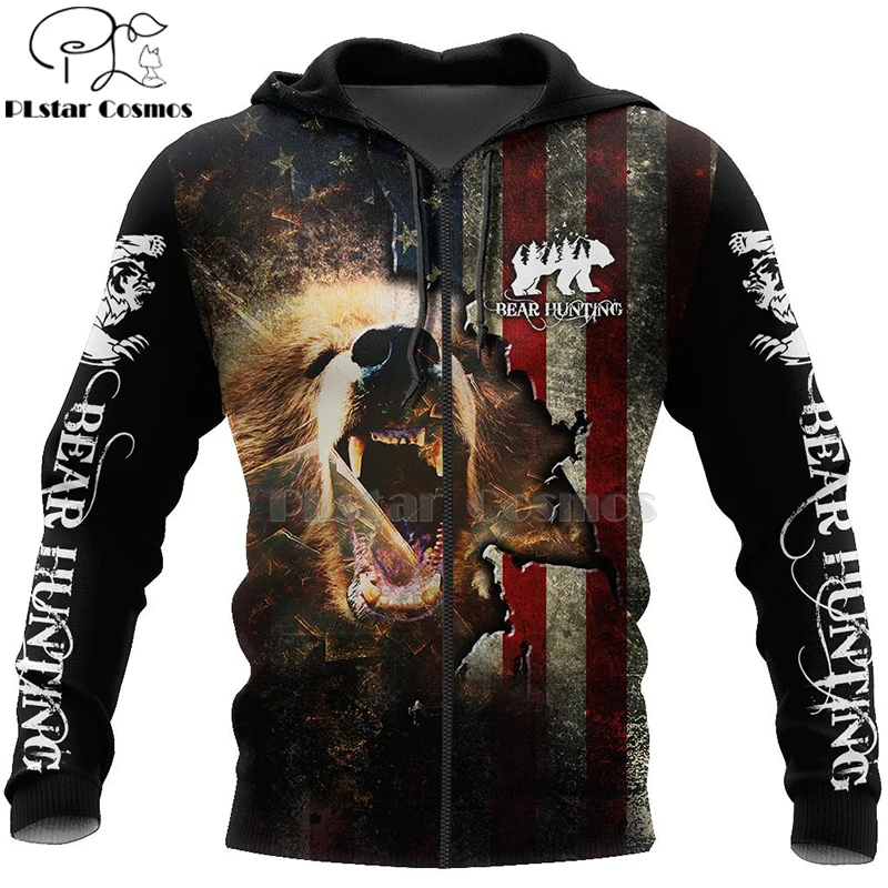 

PLstar Cosmos bear HUNTING 3D Printed Hoodies/Sweatshirt/Zipper Hoodies Men Women big black bear Bow Hunter Streetwear