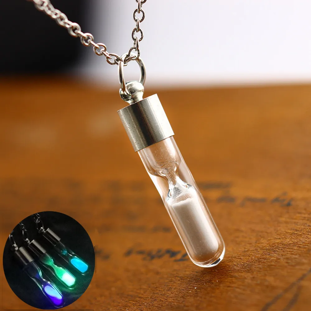 

2021 Fashion Glow In The Dark Glass Pendant Necklace Chain Luminous Stone Women Necklaces Jewelry Friend Gifts Wishing Hourglass