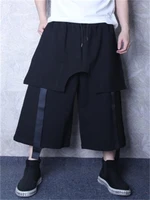 mens wide leg pants summer new style personality splicing ribbon decoration leisure super loose large size wide leg pants