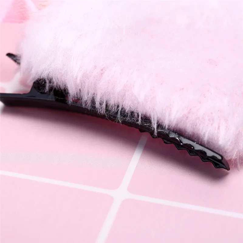 

2Pcs/Lot White Black Cat Ears With Bell Hair Clip Cosplay Party Fox Long Fur Costume Hair Clip Halloween Gift Hair Accessory