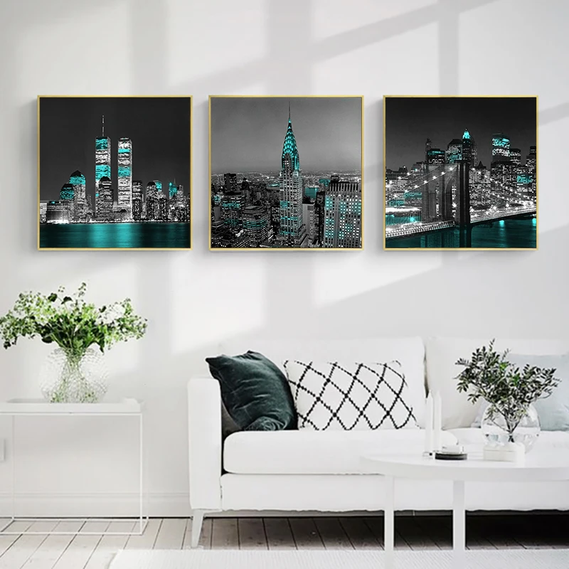 

Зеленые, черные, современные городские пейзажи, пейзаж, холст, плакаты, картина с принтом «ем», настенное искусство, декоративная картина, скандинавский Декор для дома