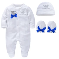 kavkas baby boy girl clothes set romperhatglove cotton winter kids clothes long sleeve crown design newborn bebe clothing