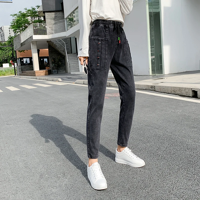 Женские джинсы с завышенной талией рандомные брюки-шаровары большими карманами