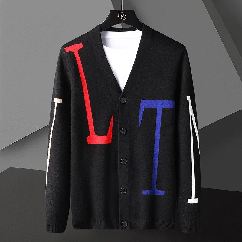 

Men's Sweater Sweater V-Neck Thin Youth Letter Jacquard Ins Comfortable Casual Spring And Autumn Sweater Men's Coat