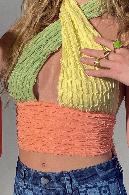 

European and American women's stitching halter neck chest display vest can be salt can be sweet waist top