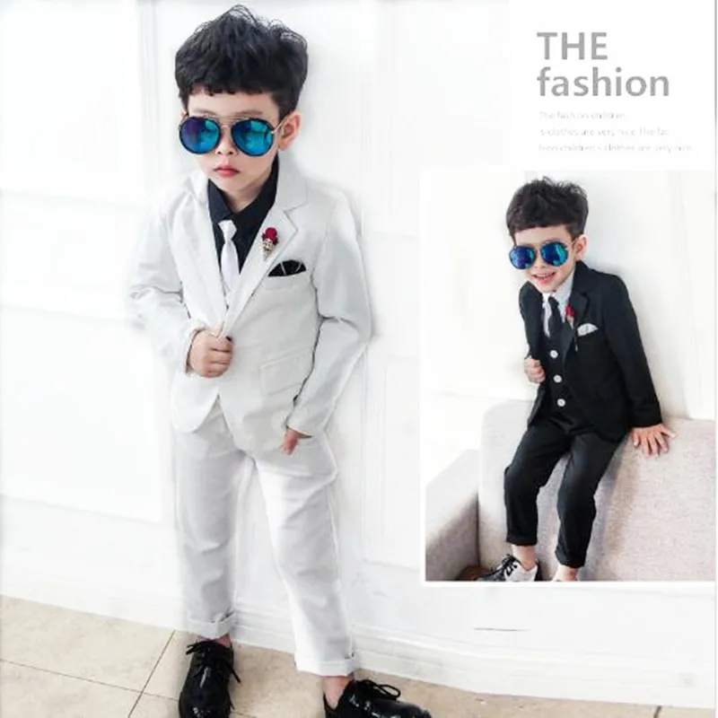 

Осенний костюм для маленьких мальчиков, белые/черные хлопковые костюмы, 3 предмета, пальто, жилет, брюки, детские костюмы, официальный компле...