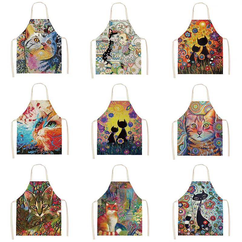 Кухонные фартуки с красочным принтом милого кота для женщин домашние взрослых