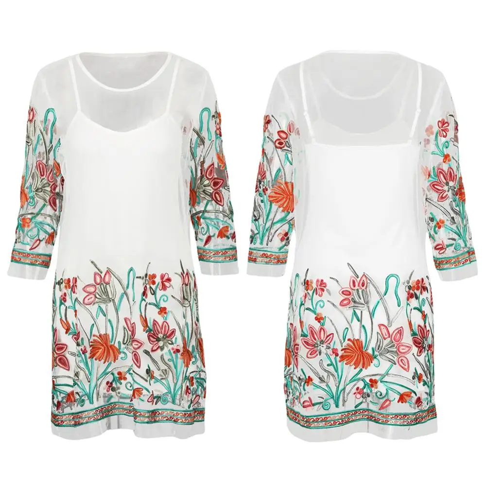 Женское летнее платье 2020 прозрачное Сетчатое с цветочной вышивкой мини-платье на