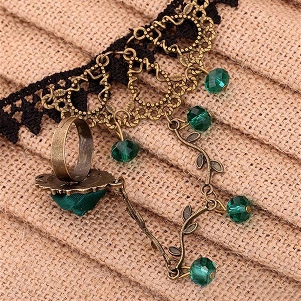 1 pc Women Jewelry Gift Leaf Shape Bead Tassel Charm Rose Flower Slave Bracelets Lace Bracelet Green Stone Bangle | Украшения и