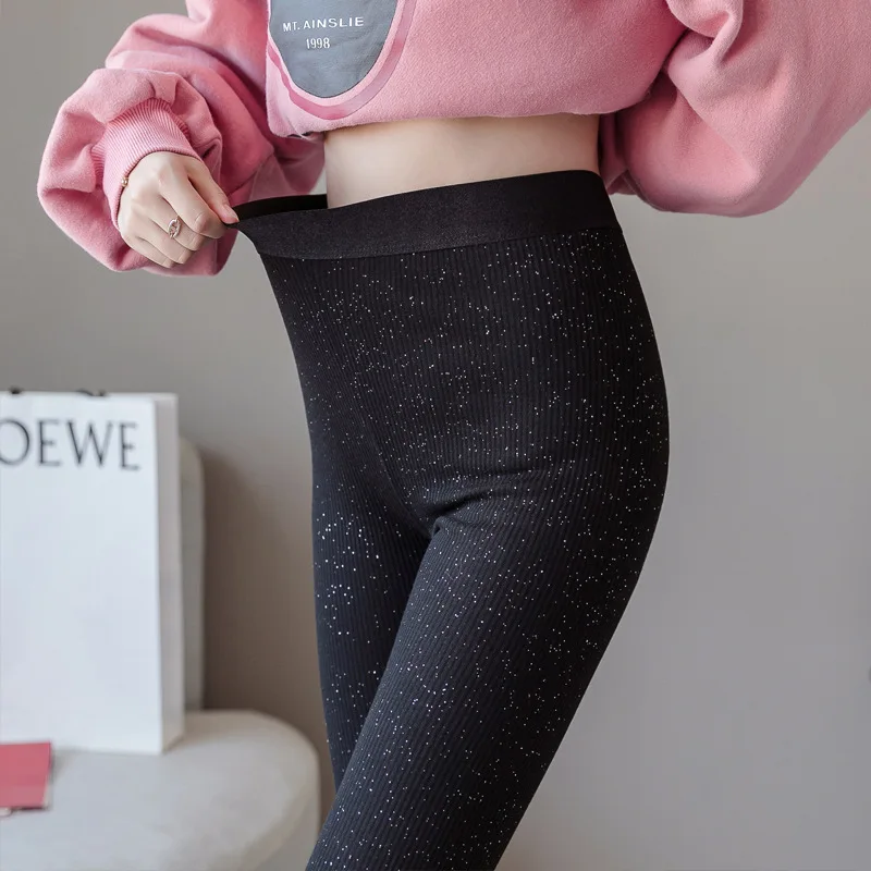 Autumn New Style Hong Kong-flavored Cotton Thread High Waist Large Size Nine Points Pants Can Not Drop Powder Glitter Base Wear | Женская