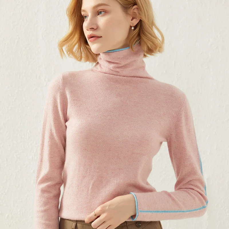 

Autumn Winter Women's Sweaters New Style Turtleneck Long Sleeve Fit Jumper 100% Wool Knitted Female Pullover Clothing Soft Tops
