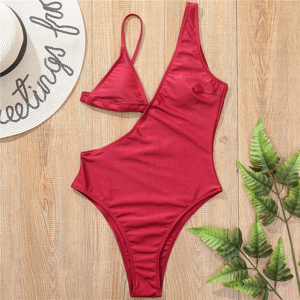 2021 New Conjoined Solid Color Triangle Cup Sexy Swimsuit Bikini AliExpress Explosion Female |